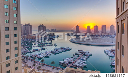 Sunset at the Pearl-Qatar timelapse from top. Sunset at the Pearl-Qatar timelapse from top. 118681137