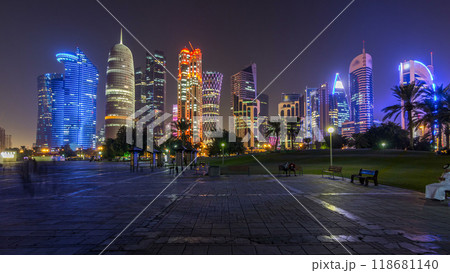 The high-rise district of Doha night timelapse hyperlapse 118681140