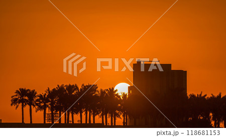 Sunrise from Al Corniche waterfront timelapse in Doha Sunrise from Al Corniche waterfront timelapse in Doha 118681153