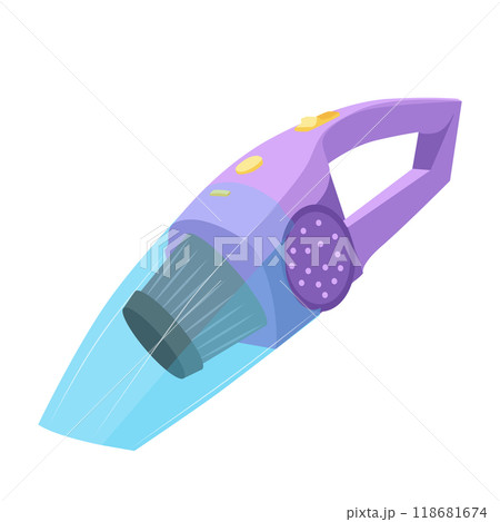 Car vacuum cleaner in flat design. Portable cleanup appliance with handle. Vector illustration isolated. 118681674