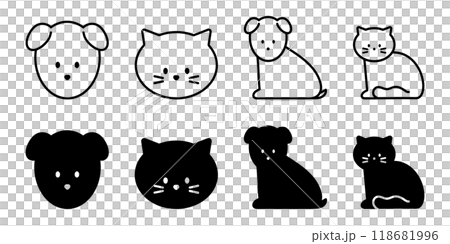 狗和貓的圖示設定全身和臉 118681996