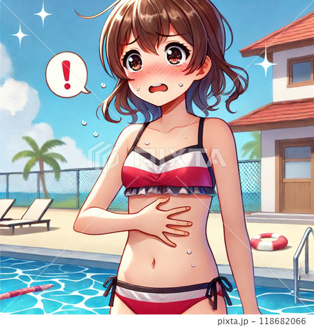 お腹が鳴っちゃった女の子 水着1のイラスト素材 [118682066] - PIXTA