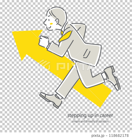 一個簡單而時尚的線條畫插圖，描繪了一個旨在提高水平的商人。 118682178