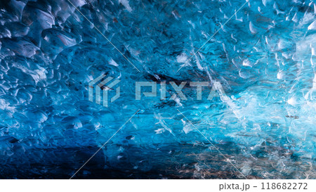 Iceland. Ice as a background. Vatnajokull National Park. Inside view of the ice cave. 118682272