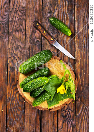 fresh cucumbers on board 118682319