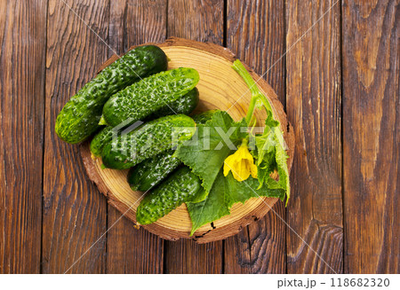 fresh cucumbers on board 118682320