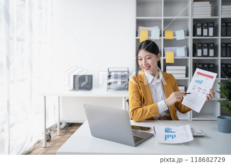 business woman using computer laptop meetings conference to plan a marketing strategy for finance meeting aiming to align financial goals with market opportunities business woman using computer laptop meetings conference to plan a marketing strategy for finance meeting aiming to align financial goals with market opportunities 118682729