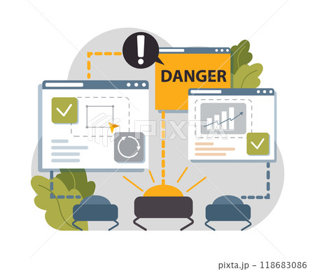 Cyber or web security set. Artificial intelligence provide data protection and database safety of a digital device. Protection of the internet access, cyber attack prevention. Flat vector illustration 118683086