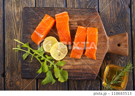 raw salmon with fresh lemon and salt 118683513