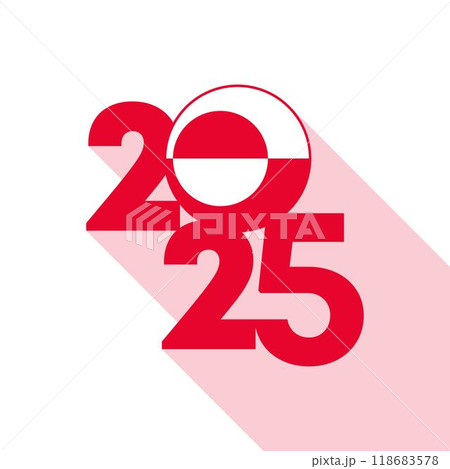 2025 banner with Greenland flag inside. Vector illustration. 118683578