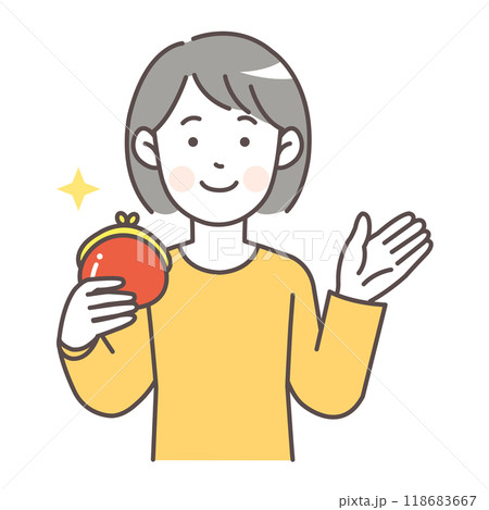 財布を持って案内する女性の上半身イラスト 118683667