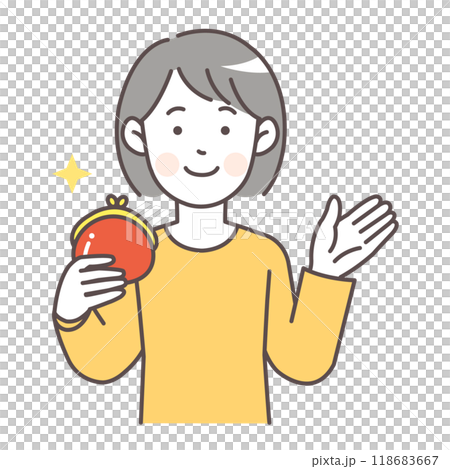財布を持って案内する女性の上半身イラスト 118683667