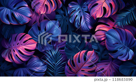 Tropical leaves monstera and Palm foliage Tropical leaves monstera and Palm foliage 118683890