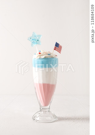Two layered milkshake or crazy shake for kids for Independence Day in USA. Two layered milkshake or crazy shake for kids for Independence Day in USA. 118684109