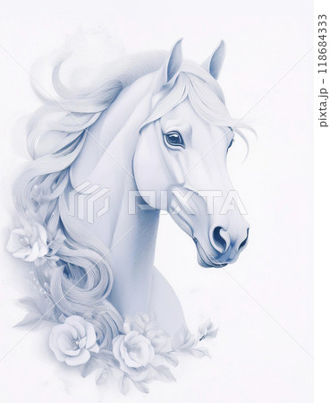 白馬,水彩画調の白馬のポートレート,Generative AI,AI画像 118684333