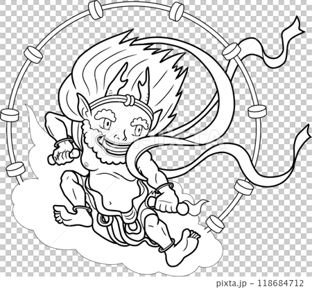Deformed Raijin (coloring-style line drawing) 118684712
