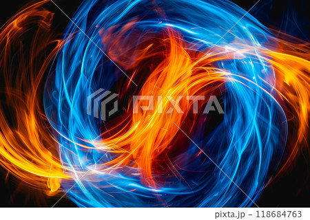 neon light swirls dancing in colorful or pastel with vivid streaks, isolated on a black background. neon light swirls dancing in colorful or pastel with vivid streaks, isolated on a black background. 118684763