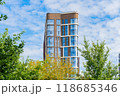 Facade of a modern residential building, building texture 118685346