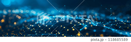 network lines and dots of global connectivity and data transmission. 118685589