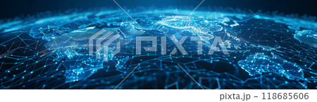 network lines and dots of global connectivity and data transmission. 118685606