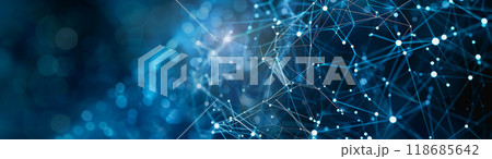 network lines and dots of global connectivity and data transmission. 118685642