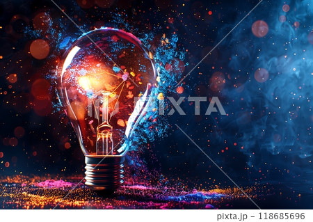 電球に火がついた抽象的な電球 電球に火がついた抽象的な電球 118685696