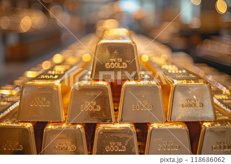 business market setting, symbolizing financial gold stock and global market dynamics 118686062