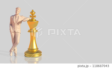 The Man and gold king chess on white background  3d rendering. 118687043