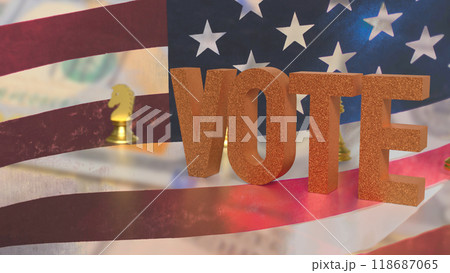 The vote text and chess on usa flag image 3d rendering. The vote text and chess on usa flag image 3d rendering. 118687065