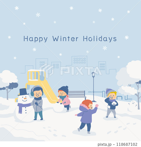 公園で雪遊びをする子供たちの背景イラスト 118687102