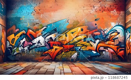 ウォールアート,落書きされた壁,抽象的な背景,ポップアートの背景,Generative AI AI画 118687245