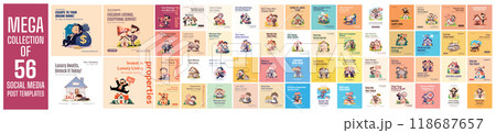 Mega collection of 56 social media post design template. Used for property agent advertising 118687657