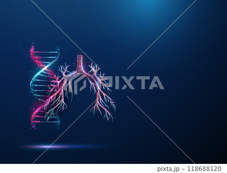 Abstract blue and purple DNA molecule helix and bronchial tree. Genetic biotechnology engineering concept 118688120
