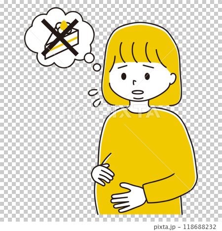 Illustration of a pregnant woman suffering from dietary restrictions 118688232