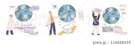 Scientific experiment. Vector illustration. Researchers analyze data collected during studies and experiments to identify patterns and trends The occupation scientist involves conducting research 118688434
