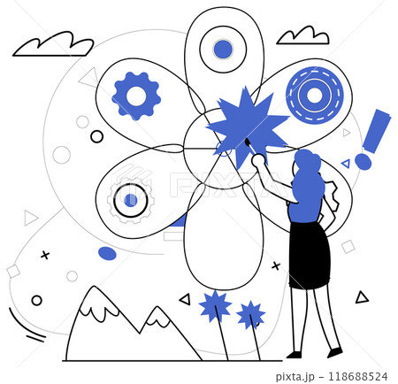Change management vector illustration. Change management is architect drawing blueprints for castle business evolution Strategic innovation is microscope through which businesses examine intricate 118688524