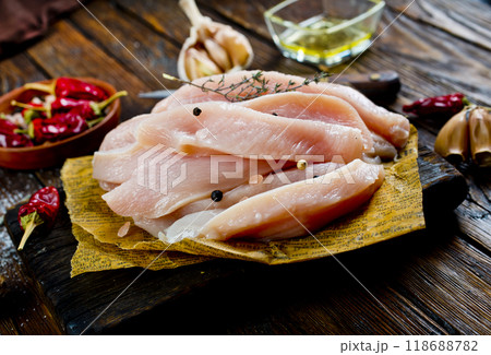 raw chicken meat, chicken fillet with spice raw chicken meat, chicken fillet with spice 118688782