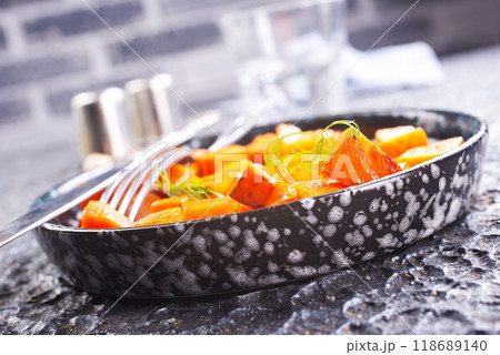 Delicious homemade roasted sweet potato with herbs, salt and pepper Delicious homemade roasted sweet potato with herbs, salt and pepper 118689140