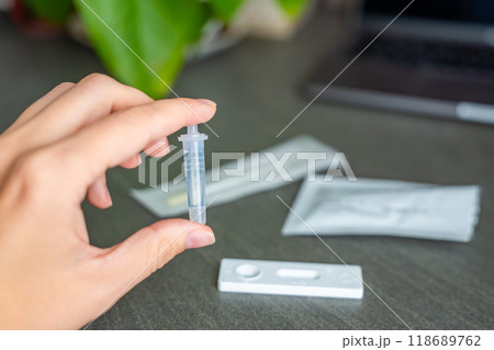 Rapid Antigen Test kit with all needed during swab COVID-19 testing. Coronavirus Self nasal or Home test, Autumn exacerbation of viruses Rapid Antigen Test kit with all needed during swab COVID-19 testing. Coronavirus Self nasal or Home test, Autumn exacerbation of viruses 118689762