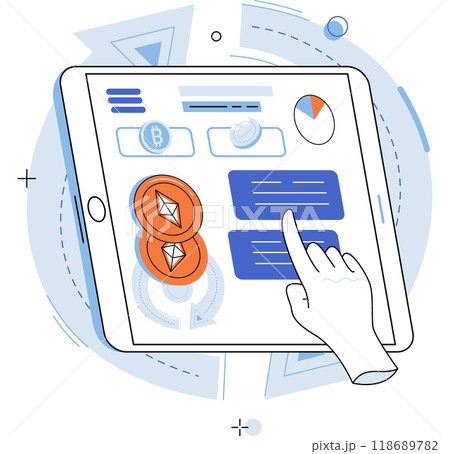 Internet stock market trading, money investment concept. Online currency, blockchain technology. Cryptocurrency exchange platform, marketplace. Financial digital payment system. Decentralised finance 118689782