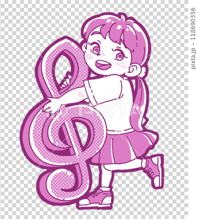一個女孩與音符的插圖 118690356