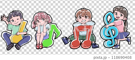 Illustration of children with musical notes 118690408