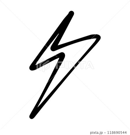 Lightning bolt hand drawn icon for thunderstorm electricity power energy flash strike illustration symbol 118690544