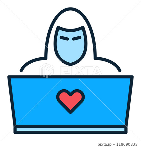 Laptop and Hacker vector colored icon or design element 118690835