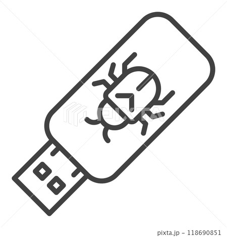 USB portable device with Computer Virus vector Security thin line icon or symbol 118690851