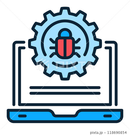 Vector Computer Virus or Bug on Laptop colored icon or logo element 118690854