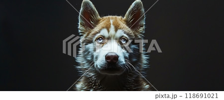 黒背景の黒いコーギーの子犬 118691021