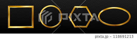 Golden frame for luxury decoration with gradient and different forms. Yellow modern frameworks 118691213