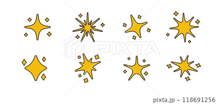 Collection of minimalistic icon of gold starts. 118691256