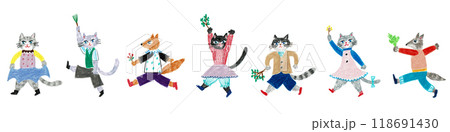 手描きイラスト 動物たちの行進 手描きイラスト 動物たちの行進 118691430